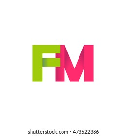 Initial letters FM overlapping fold logo green magenta
