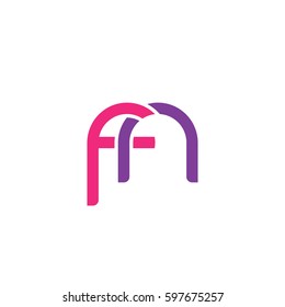 Initial letters fn, round linked chain shape lowercase logo modern design pink purple