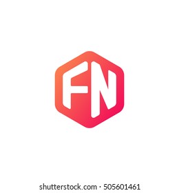 Initial letters FN rounded hexagon shape red orange simple modern logo