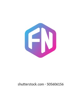 Initial letters FN rounded hexagon shape blue pink purple simple modern logo