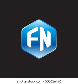 Initial letters FN rounded hexagon shape blue modern logo