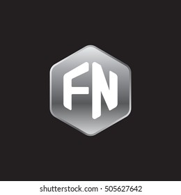 Initial letters FN rounded hexagon shape silver modern logo