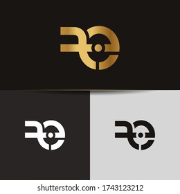 Initial letters FO linked monogram logo vector. Gold logo monogram with two overlap letters isolated on black background.
