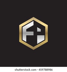 Initial letters FP negative space hexagon shape logo silver gold