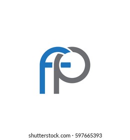 Initial letters fp, round linked chain shape lowercase logo modern design blue gray