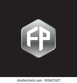 Initial letters FP rounded hexagon shape silver modern logo