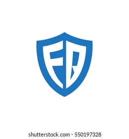 Initial letters FQ, EQ, shield shape blue simple logo