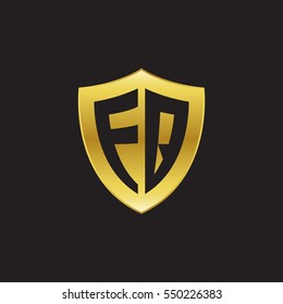 Initial letters FQ, EQ, shield shape gold logo