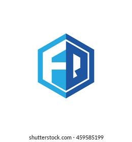 Initial letters FQ negative space hexagon shape logo blue