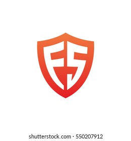 Initial letters FS, ES, shield shape red simple logo