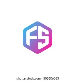 Initial letters FS rounded hexagon shape blue pink purple simple modern logo