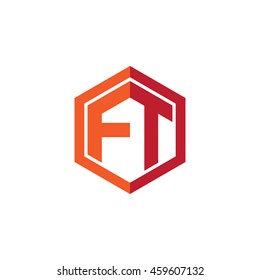 Initial letters FT hexagon shape logo red orange