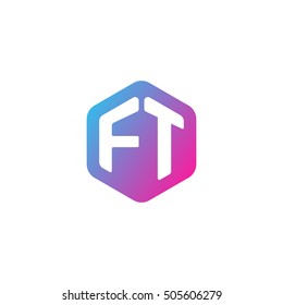 Initial letters FT rounded hexagon shape blue pink purple simple modern logo