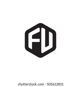 Initial letters FU rounded hexagon shape monogram black simple modern logo