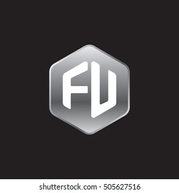 Initial letters FU rounded hexagon shape silver modern logo