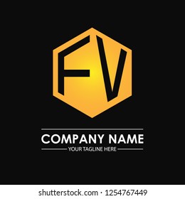 Initial letters FV hexagon shape logo design black gold
