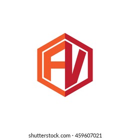 Initial letters FV hexagon shape logo red orange