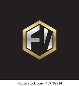 Initial letters FV negative space hexagon shape logo silver gold