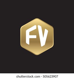 Initial letters FV rounded hexagon shape gold modern logo