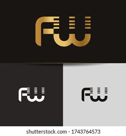 Initial letters FW linked monogram logo vector. Business logo monogram two overlap letters inside circle isolated on black background.