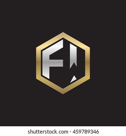 Initial letters FW negative space hexagon shape logo silver gold
