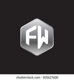 Initial letters FW rounded hexagon shape silver modern logo