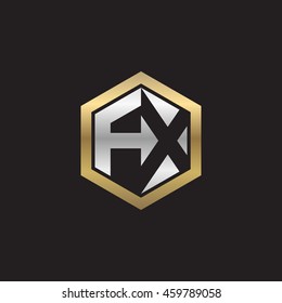 Initial Letters FX Negative Space Hexagon Shape Logo Silver Gold