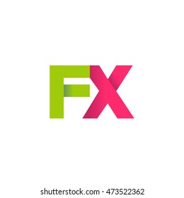 Initial letters FX overlapping fold logo green magenta