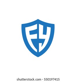 Initial letters FY, EY, shield shape blue simple logo
