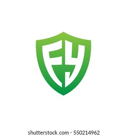 Initial letters FY, EY, shield shape green simple logo