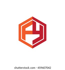 Initial letters FY hexagon shape logo red orange