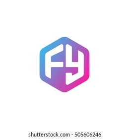 Initial letters FY rounded hexagon shape blue pink purple simple modern logo