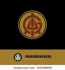Initial letters G, I, A, GIA, GAI, IGA, IAG, AGI or AIG overlapping, interlock, monogram logo, gold and brown color on black background