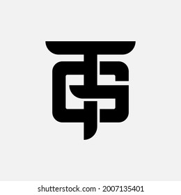 Initial letters G, T, GT or TG overlapping, interlocked monogram logo, black color on white background