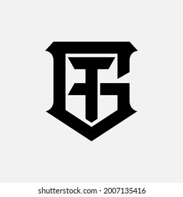 Initial letters G, T, GT or TG overlapping, interlocked monogram logo, black color on white background