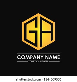 Initial letters GA hexagon shape logo design black gold