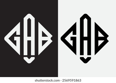 Initial  letters g,a,b monogram with square rotate logo template black and white