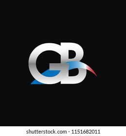 Initial letters GB overlapping movement swoosh logo, metal silver blue red color on black background