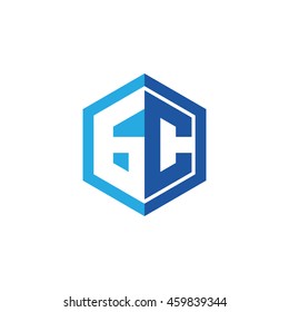 Initial letters GC negative space hexagon shape logo blue