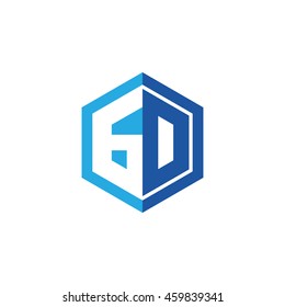 Initial letters GD, GO, negative space hexagon shape logo blue