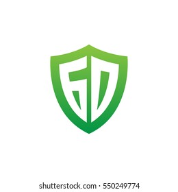 Initial letters GD, GO, shield shape green simple logo