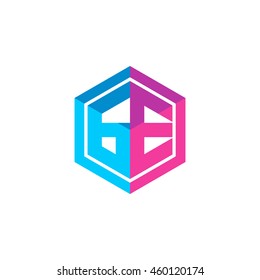 Initial letters GE hexagon box shape logo blue pink purple