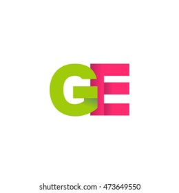 Initial letters GE overlapping fold logo green magenta