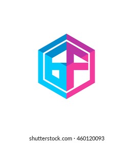 Initial letters GF hexagon box shape logo blue pink purple