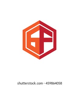 Initial letters GF hexagon shape logo red orange