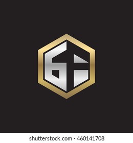 Initial letters GF negative space hexagon shape logo silver gold