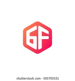 Initial letters GF rounded hexagon shape red orange simple modern logo