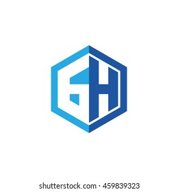 Initial letters GH negative space hexagon shape logo blue