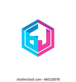 Initial letters GJ hexagon box shape logo blue pink purple