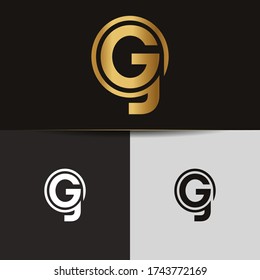 Initial letters GJ linked monogram logo vector. Business logo monogram two overlap letters inside circle isolated on black background.